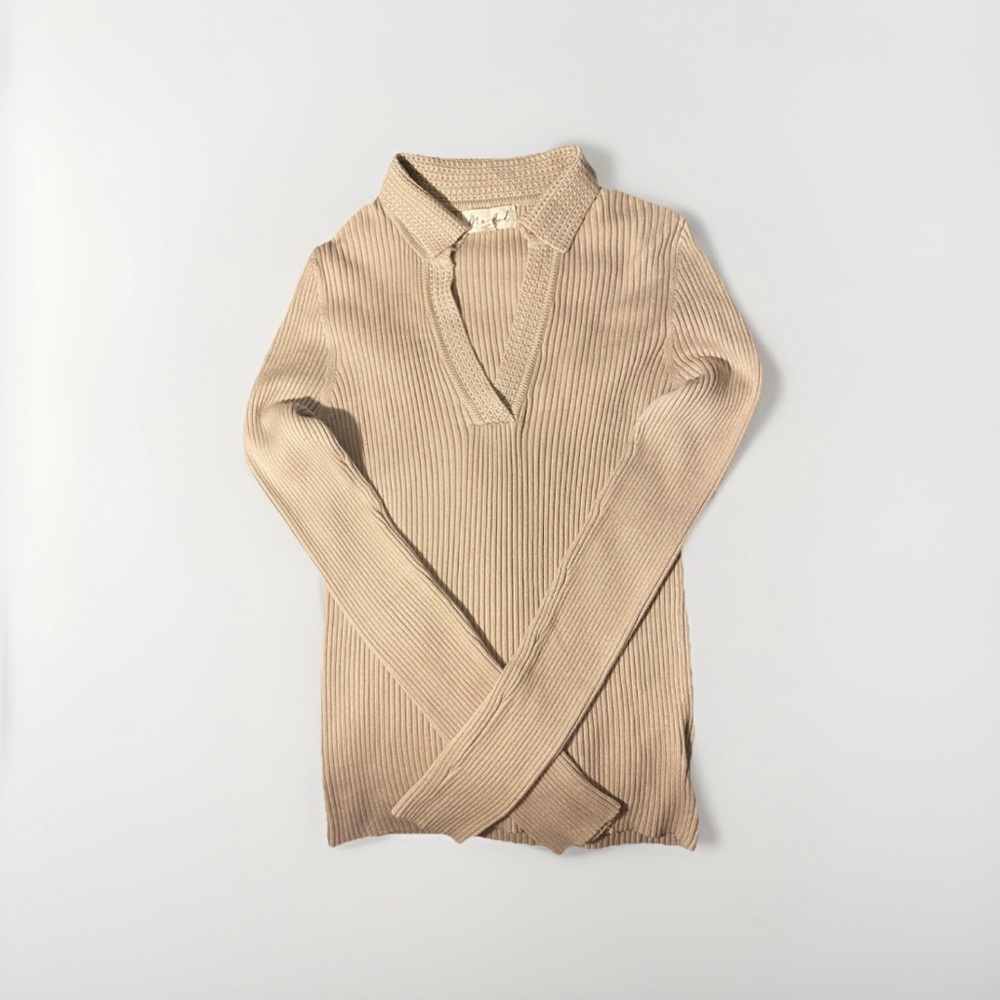Marled Long Sleeve V Neck Blouse